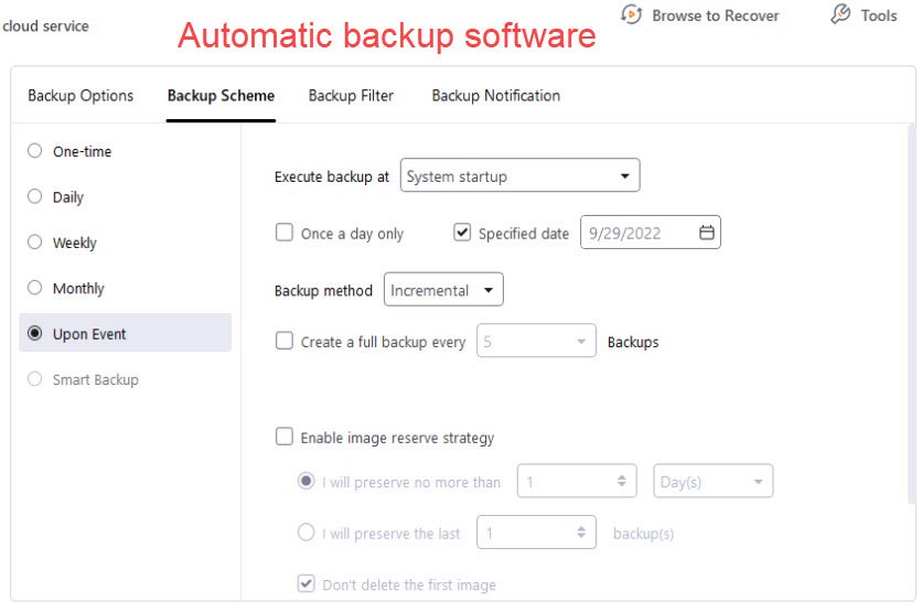 Automatic backup software