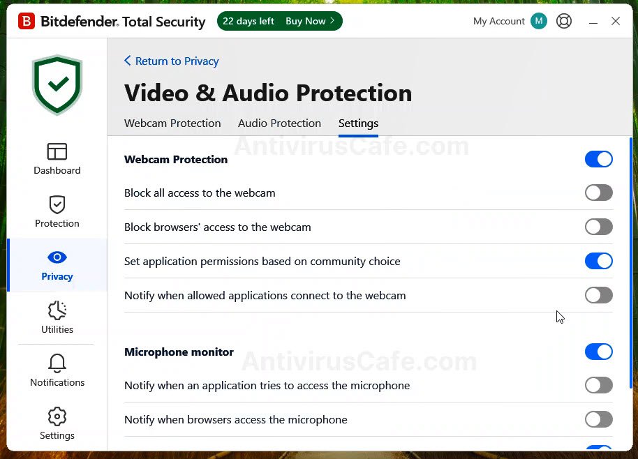 Bitdefender Video Audio protection